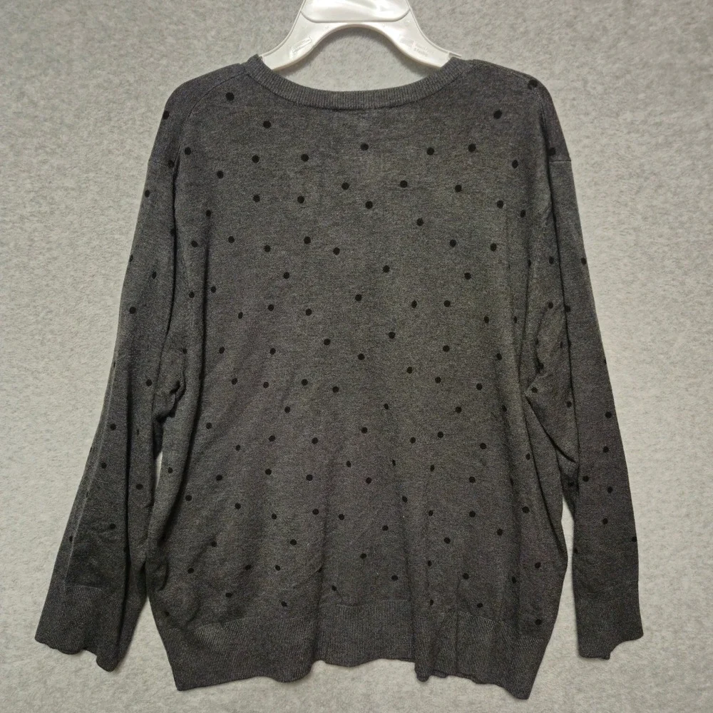 Cable & Gauge Womens XXL Charcoal‎ Grey Polka Dot Button Front Cardigan Sweater